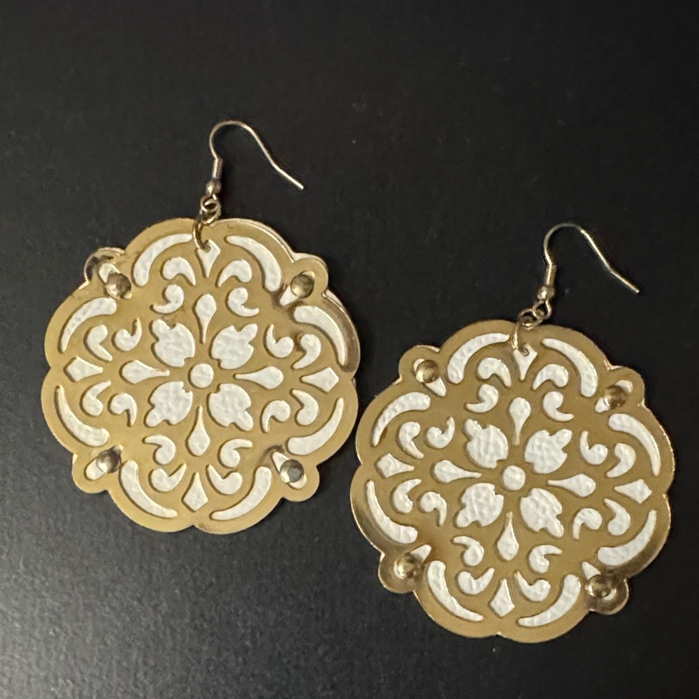 Gold and White Filigree Earrings
